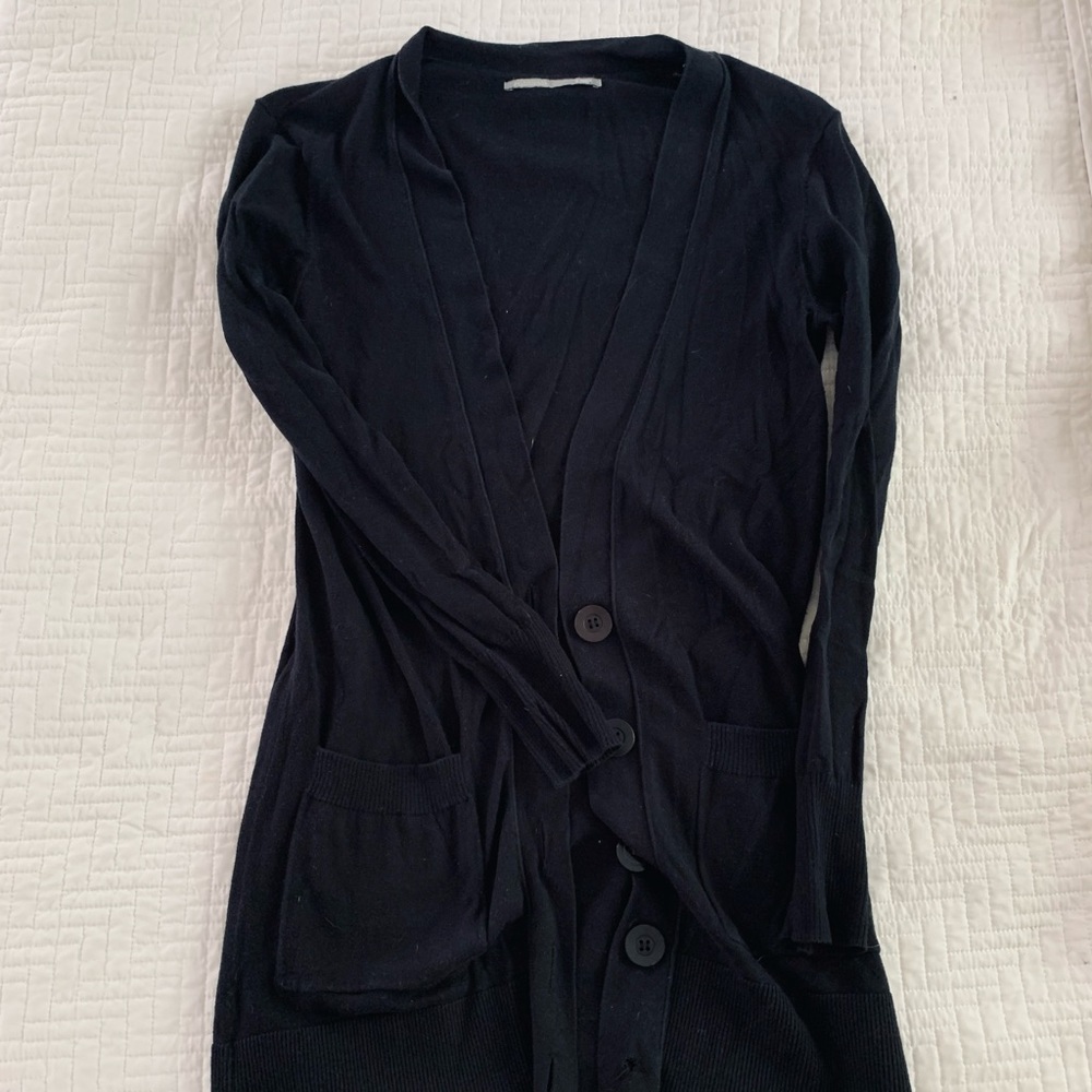 Small long sleeve long cardigan black buttons